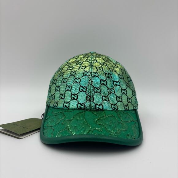 Gucci GG Emerald and Aqua Metallic Monogram Hat Baseball Cap✨ - Picture 4 of 9